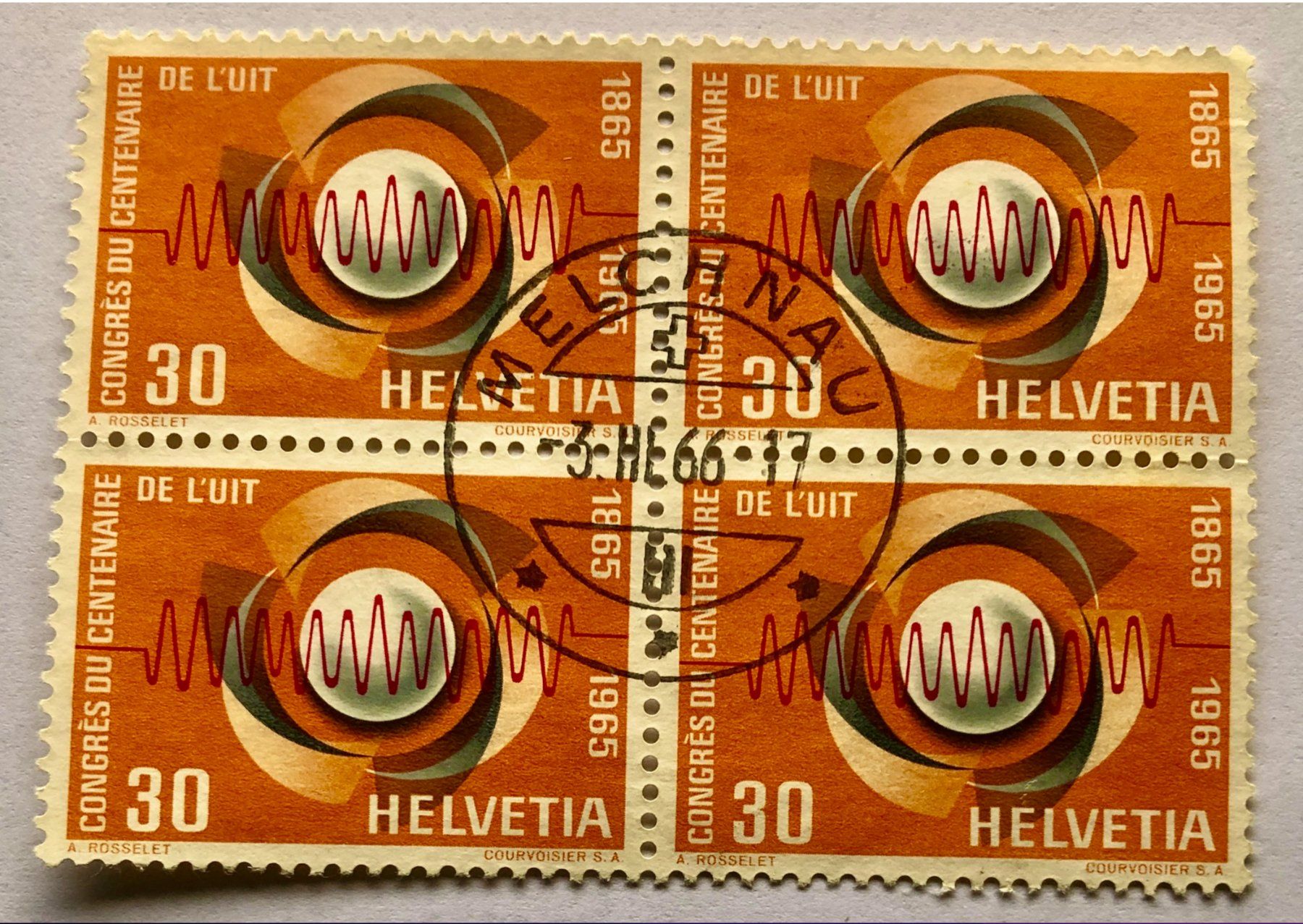 Alle Briefmarken: 4er Block Nr.437 Stempelt Melchnau 1965    – Gebraucht aus Aarau von Billa007