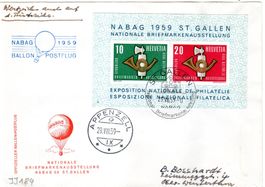 BALLON POSTFLUG 1959 SCHÖNE FRANKATUR BEIDSEITIG - JJ184