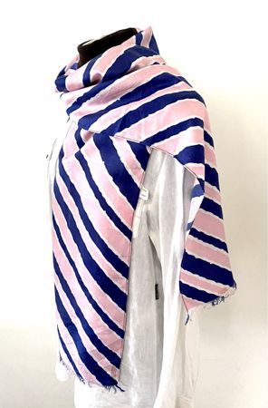 Edler Seidenschal blau-rosa gestreift – 28 x 170 cm