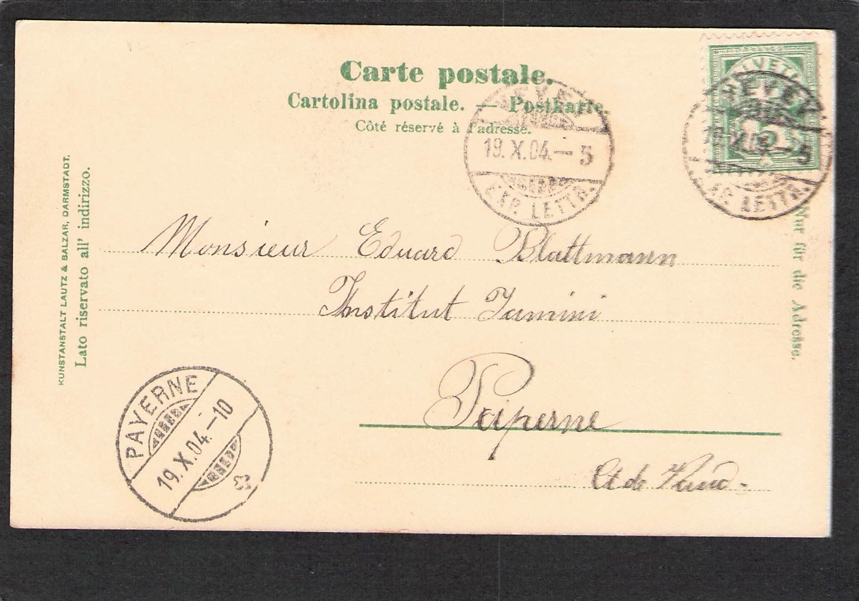 Cartoline postali: CP, VD  Vevey , 1904 – Usato da Reichenburg venduto da Pipo-67 1