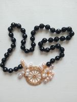 Statement Schwarz Kette Boho-Stil Handgeknüpft Glasperlen