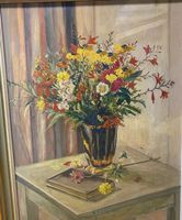 E. Schweizer Stilleben Blumen Öl / Holz 73 x 57 cm