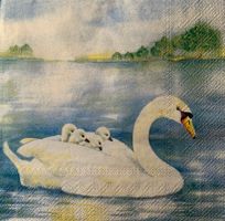 3 Servietten Schwan mit Jungen (Rarität)