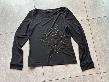T - Shirt langarm fleur de rose noire GR. M