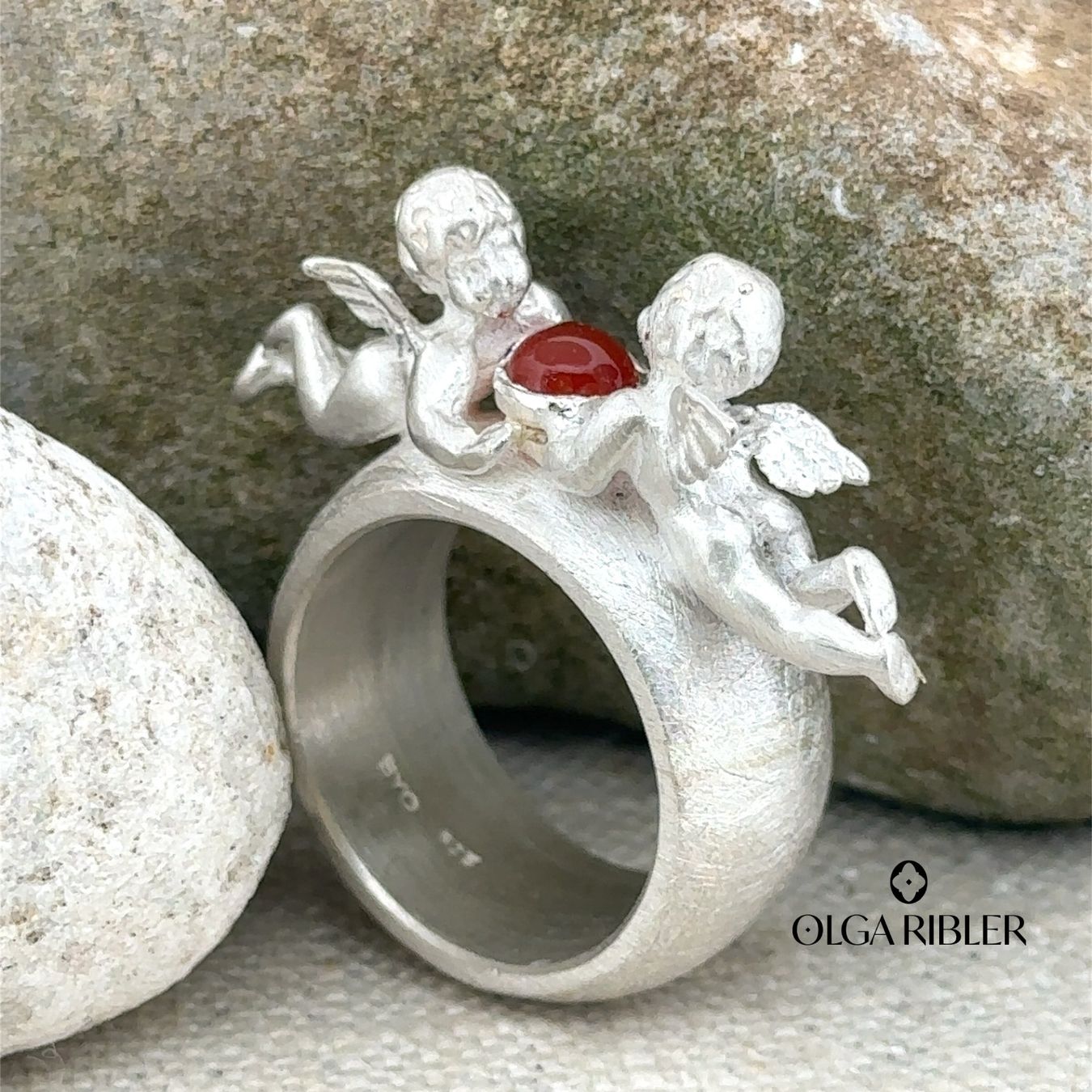Olga Ribler Anelli: Silber Ring 925 mit Engeln und Carneole Grösse 55 – Nuovo (secondo la descrizione) da Luzern venduto da Schmuckoutlet 5