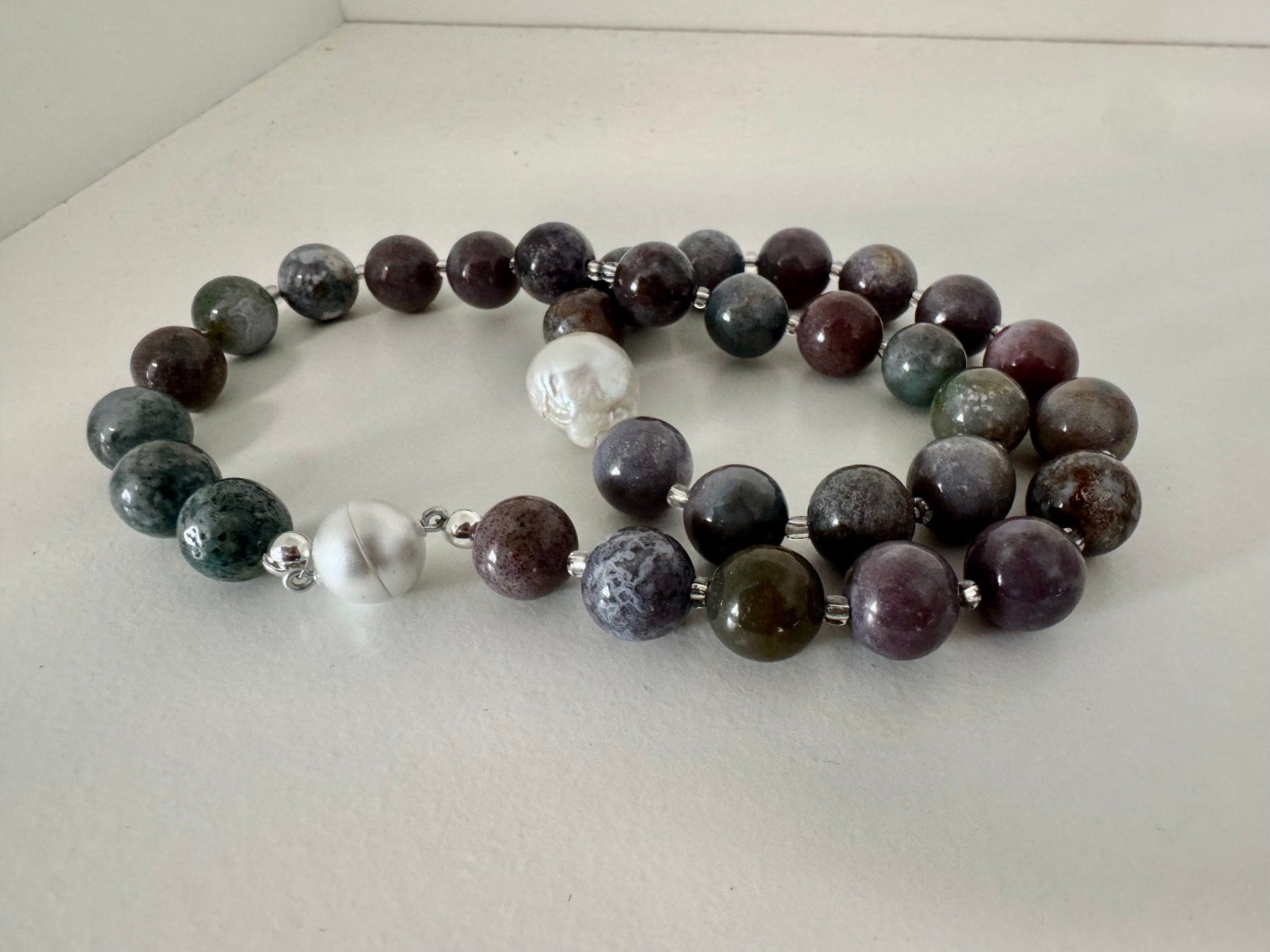 Ketten: Halskette Achat, Süsswasserperle-Barock. – Neu (gemäss Beschreibung) aus Biberist von tl-schmuck 1