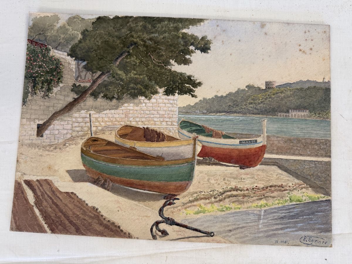 Tableaux: Ensemble 5 aquarelles et 2 esquisses bateaux E. Eynard 1911  – D'occasion à montreux par Always-Good 1