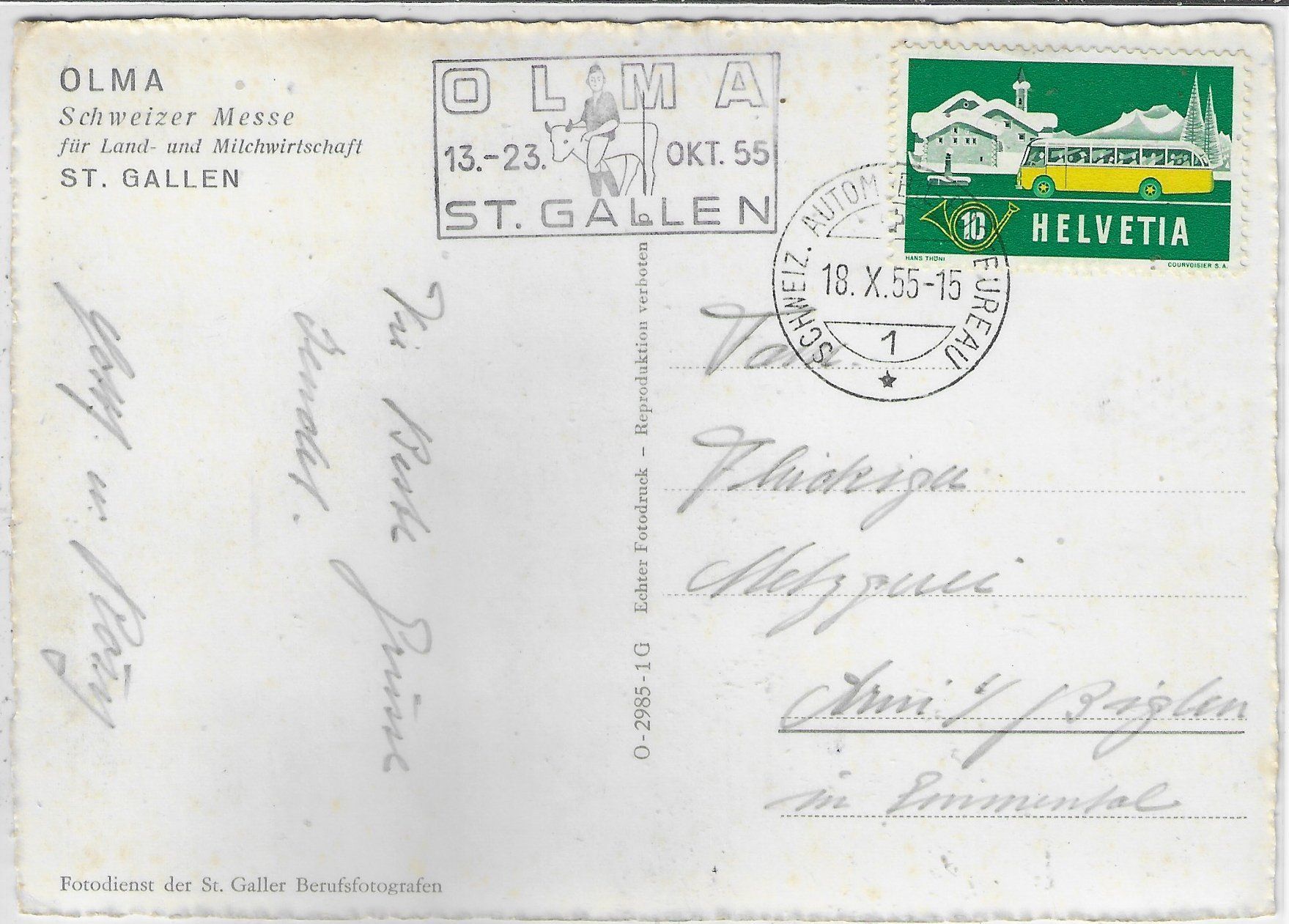 Ansichtskarten: Gruss von der "OLMA" St. Gallen – Gebraucht aus Ettingen von Kartenplanet 1