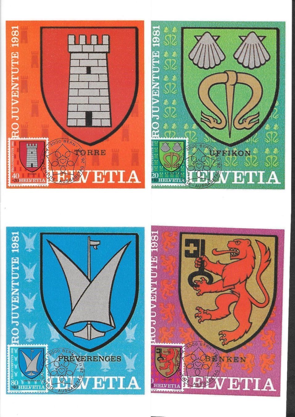 Tutti i francobolli: Pro Juventute 1981 Serie 4 Maximumkarten ET Bern 26.11.1981 – Usato da Olten venduto da clotaldi