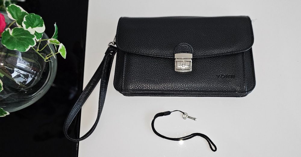 Leder-Segeltuch-Handgelenktasche, Große Ausführung, Schwarz – Praktisch Für Unterwegs