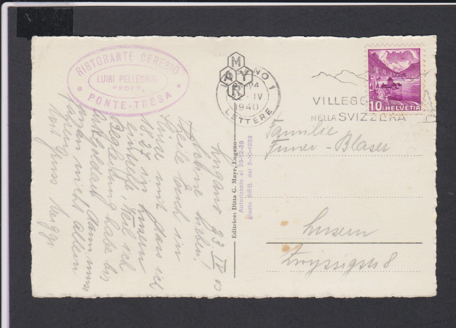 Cartoline postali: Ponte Tresa   -   alte Ansichtskarte um 1940 – Usato da Vitznau venduto da Ropaku 1