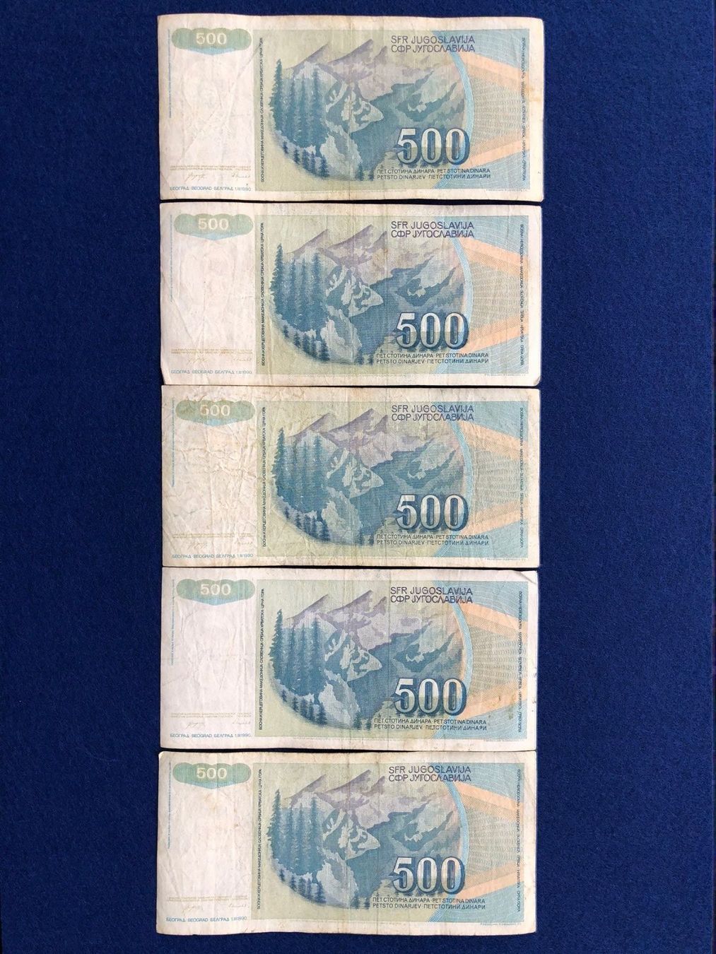 Banconote: Belgrad 1990 - YU - 5x500 Dinar – Usato da Pfäffikon SZ venduto da Sieben77 3