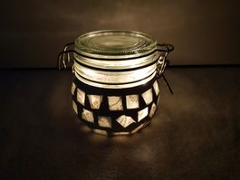 (Beleuchtetes) Einmachglas Weiss Handarbeit