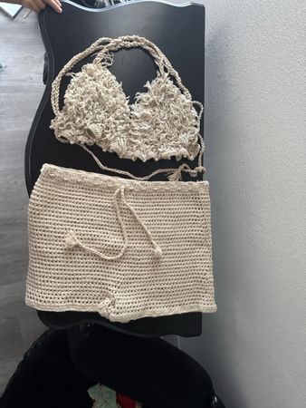 Häkel Set beige, Zweiteiler HANDMADE 