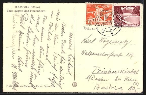 Cartoline postali: AK Davos, Blick gegen das Tinzenhorn – Usato da Berlin venduto da bartko-reher 1