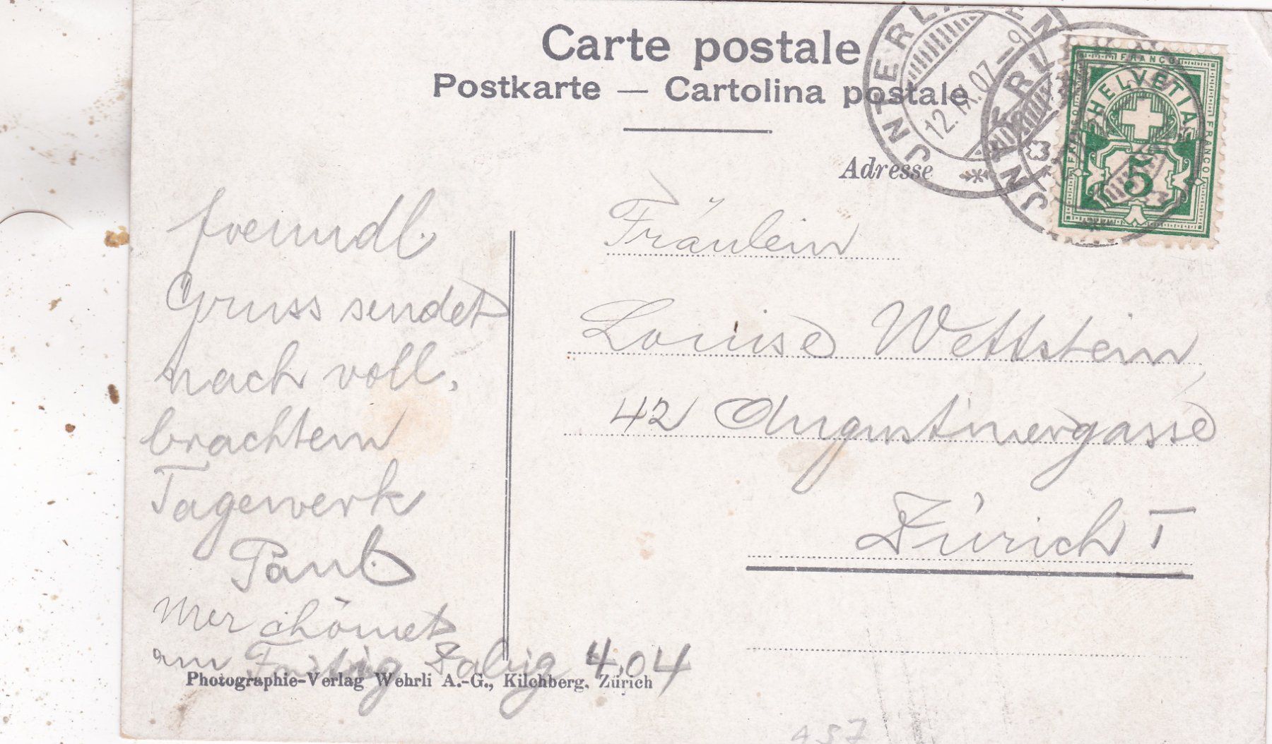 Cartoline postali: Trümmelbach oberer Fall 1907 – Usato da Herisau venduto da Lisegrat2008 1