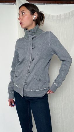 Gray y2k turtleneck cardigan with button-up front and pocket