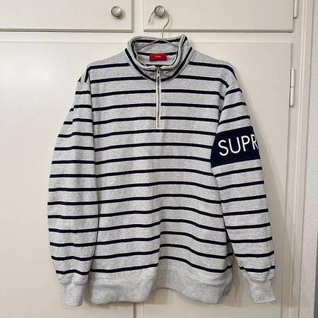 Supreme Striped Half Zip Sweater, L, FW16, Grau gestreift