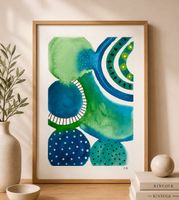 Aquarell Print Abstrakt - blau grün - A5