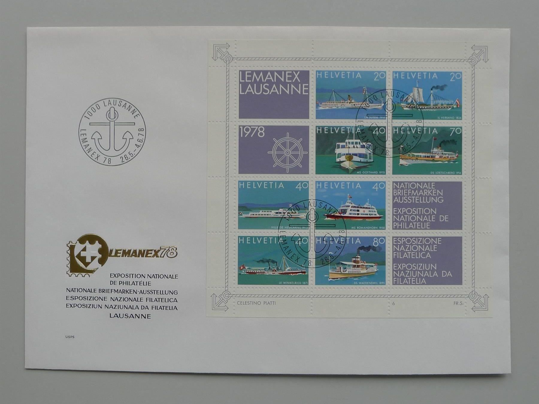 Tutti i francobolli: 1978, Lemanex FDC, sauberer Block-Brief! – Usato da Sursee venduto da Luzernerraute