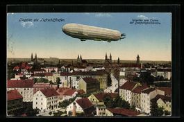 Liegnitz, Zeppelin über der Stadt geseh