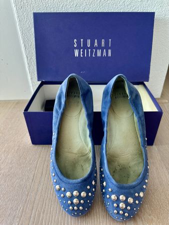 Stuart Weitzman Blue Suede Studded Flats