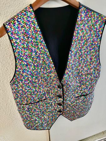 Vintage 70er, GlitzerPailletten Gilet, Disco-Look 1a Zustand
