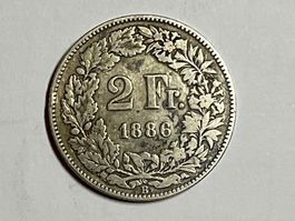 2 Franken 1886 Silber Münze Helvetia ..siehe Fotos