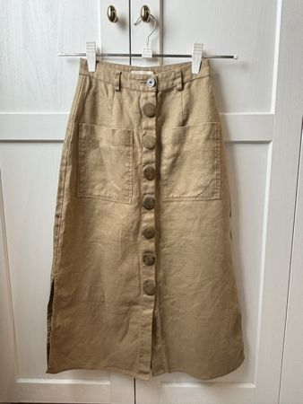 NICHOLAS 100% Linen Midi Skirt