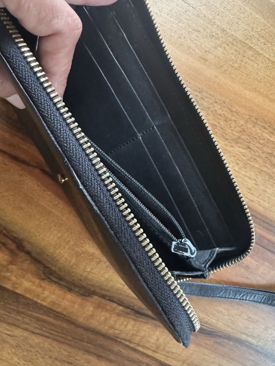 Schwarze Damen Portemonnaie echt Leder Kroko Optik (Gebraucht) in