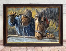 Bauer mit Pferd an der Tränke von KARL SCHENK      (ID XL51)