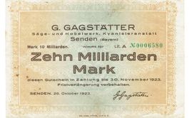 Senden Bayern 10 Mrd.Mark Lit.A SN grün 26.10.1923 VZ+-VZ++