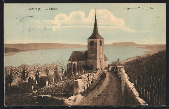 Cartoline postali: AK Ligerz, Die Kirche, 1914 – Usato da Berlin venduto da bartko-reher