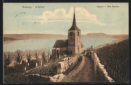 AK Ligerz, Die Kirche, 1914