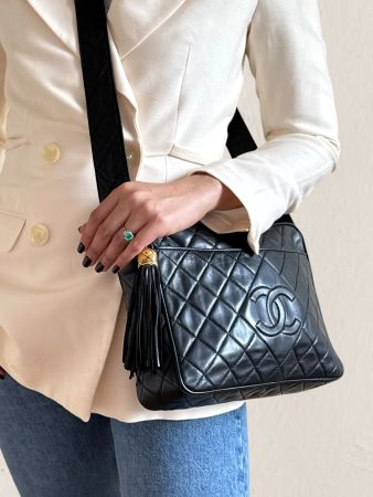 CHANEL Lambskin Quilted CC Tassel Camera Case Tasche