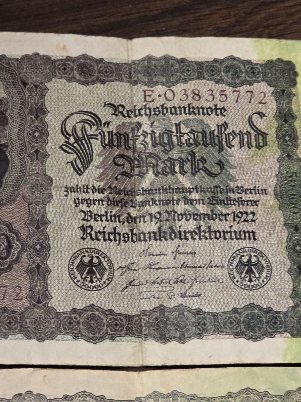 Banknoten: 2x Reichsbanknote 50000 Mark, Berlin 1922,  – Gebraucht aus BADEN von Sprinz 1