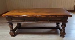 Table basse en bois massif avec 2 tiroirs ancienne
