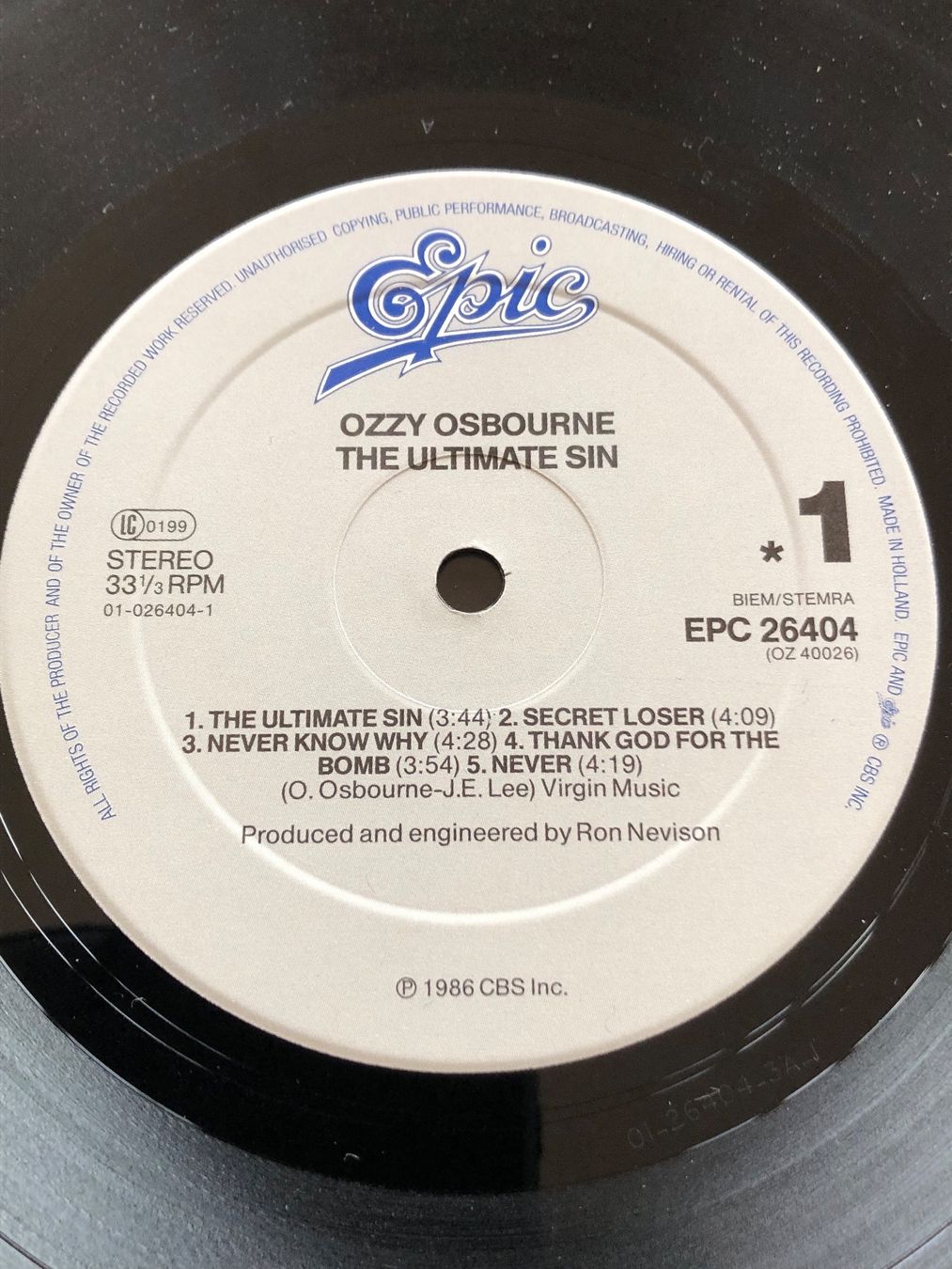 Dischi in vinile: Ozzy Osbourne. 1986. The Ultimate Sin – Usato da Faulensee venduto da Mizuno06 2