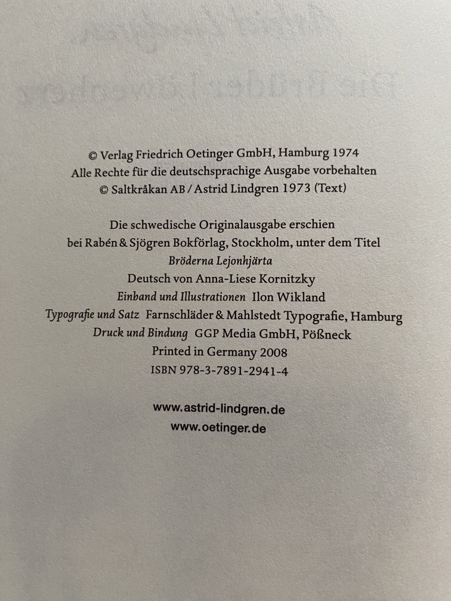 Livres: Die Brüder Löwenherz - Astrid Lindgren – D'occasion à Schwarzenburg par Michellu 4