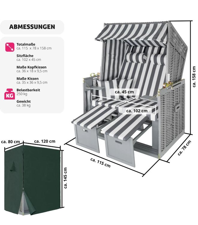 Strandkorb Sylt grau/weiss | Kaufen auf Ricardo