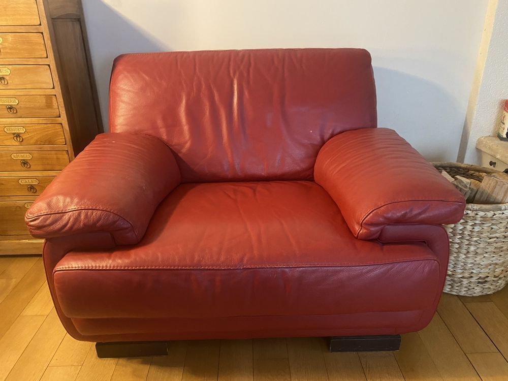 Ceinture En Cuir Gris Et Rouge MAISON BOINET - Taille 100 Cm - Neuf Avec étiquettes