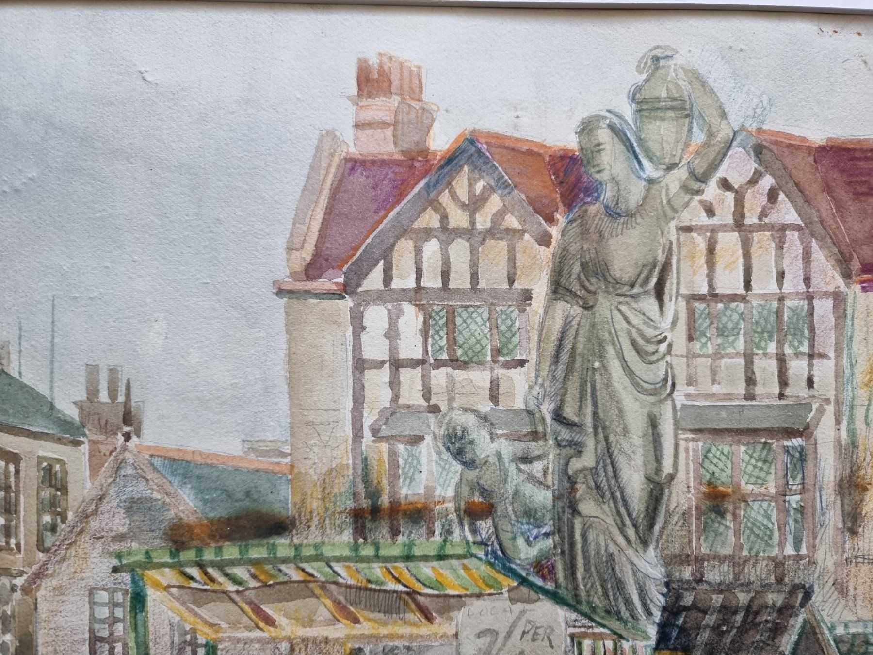 Dipinti: AQUARELL Markt Szene  in der Stadt , Monogrammiert – Usato da Gersau venduto da kunst-online 4