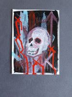 Gemälde Totenkopf mit roten Akzenten Acryl auf Papier