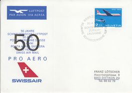 1969 50 Jahre Pro Aero Schweiz. Luftpost Swissair Zürich
