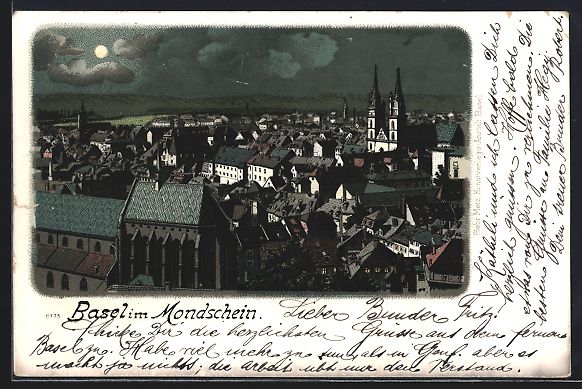 Cartoline postali: Litho Basel, Blick über die Dächer – Usato da Berlin venduto da bartko-reher