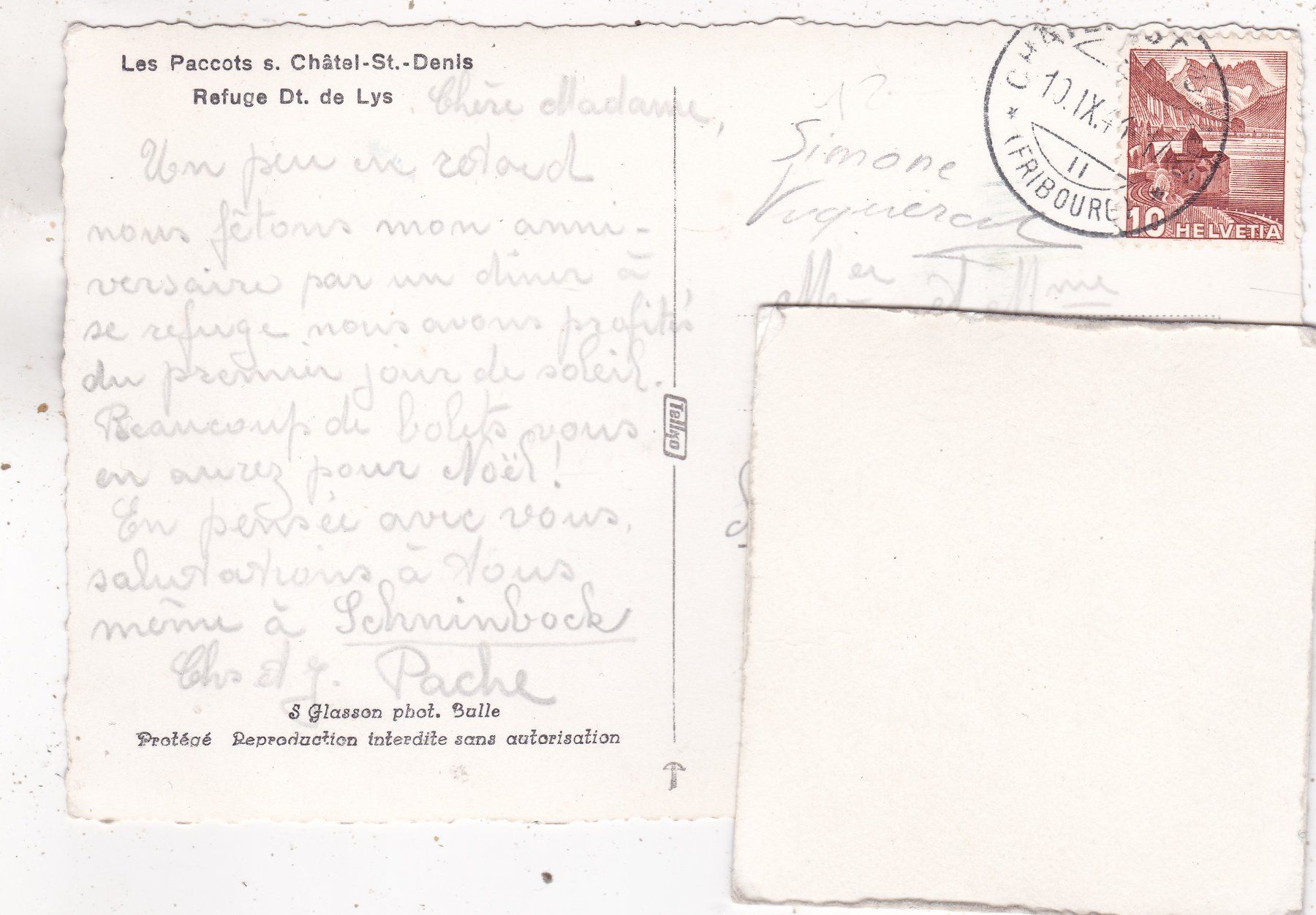Cartoline postali: Les Paccots s. Châtel-St.Denis Refuge Dt. de Lys  1946 – Usato da Herisau venduto da Lisegrat2008 1