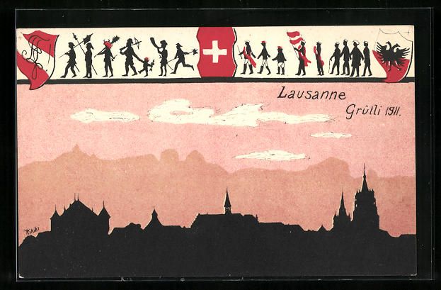 Ansichtskarten: Lausanne, Grütli 1911, Studenten mit Fa – Gebraucht aus Berlin von bartko-reher