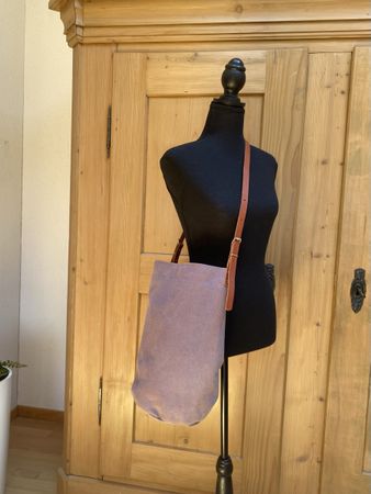Minuk Tasche Stoff Lederriemen Lila Neu