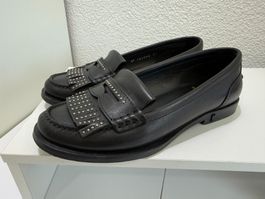 Saint Laurent Studded Fransen Loafer Leder Schwarz Gr. 36