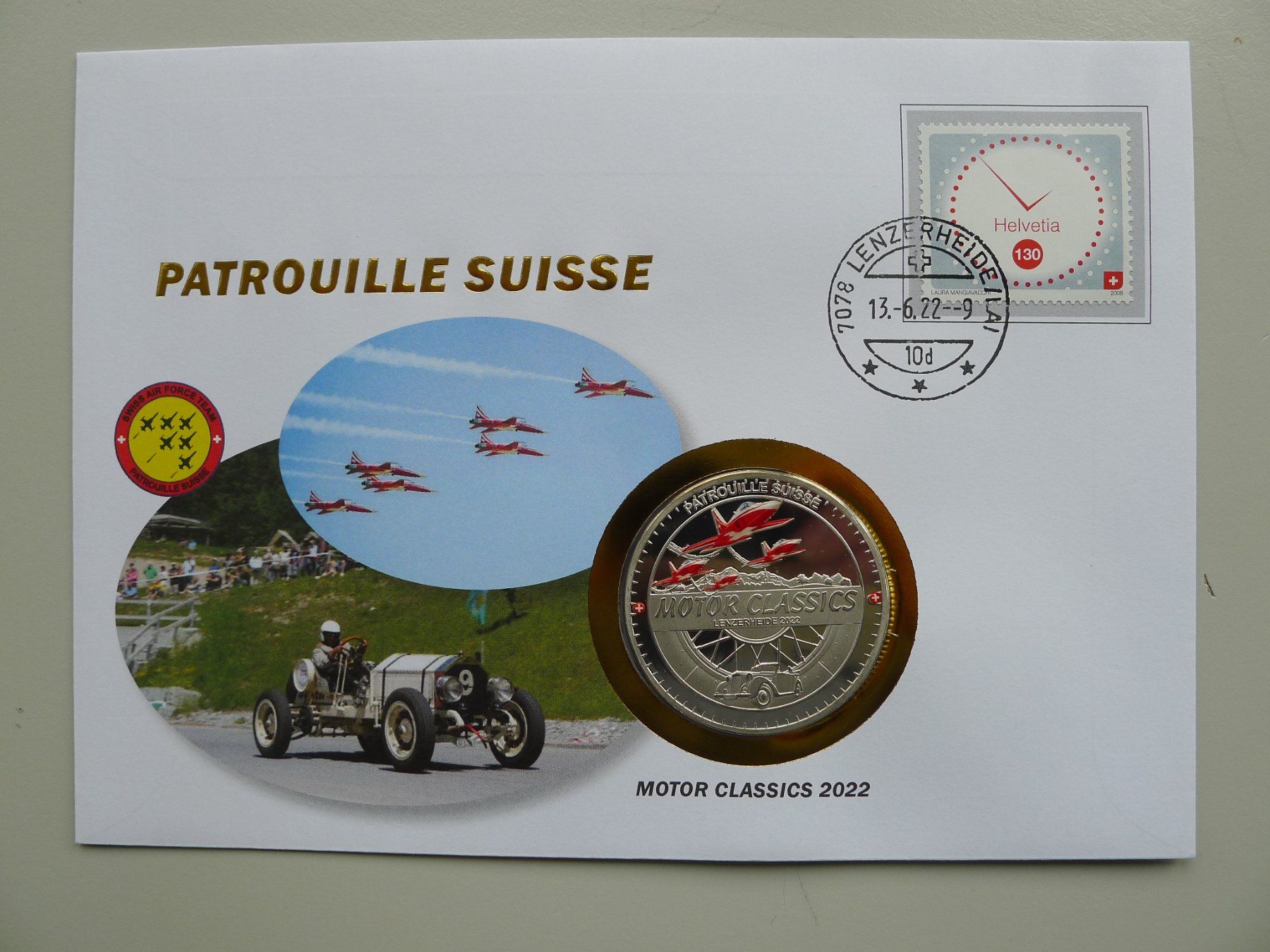 Tutti i francobolli: 2022, Patrouille Suisse Numisbrief "Motor Classics 2022" – Usato da Sursee venduto da Luzernerraute